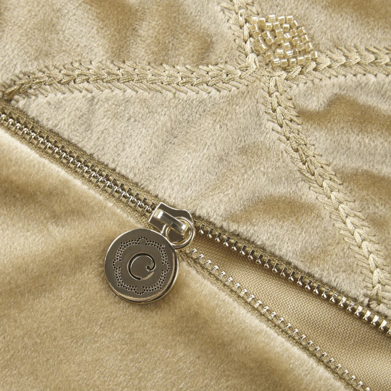 Oblong Decor Pillow with Hand-Beaded Embellishments, Velvet Cover, Removable Goose Feather Insert, 22" L x 15" W x 5" H, Gold