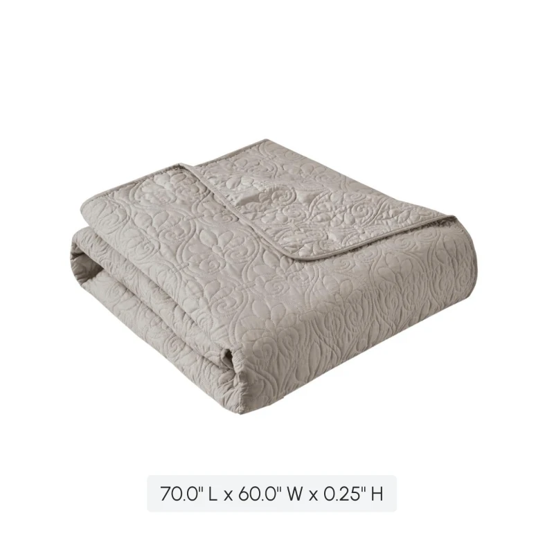 Oversized Quilted Throw Blanket with 100% Cotton Filling, Stitch Pattern, Machine Washable, Perfect for Any Décor, 70" L x 60" W x 0.25" H, Khaki