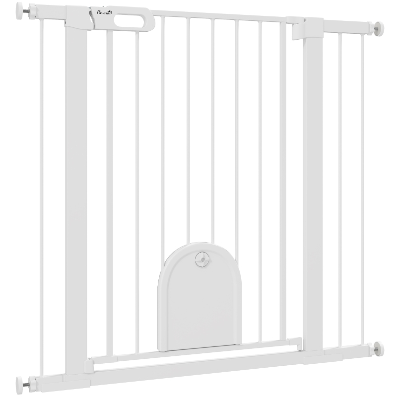 PawHut 30"-41" Extra Wide Pet Gate Barrier with Small Door, 35"H Dog Gate with Safety Gate Barrier, Stair Pressure Fit, White