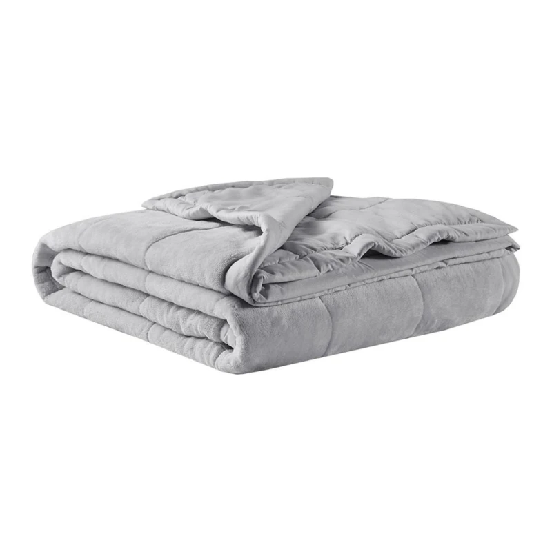 Reversible Down Alternative Blanket with Plush to Microfiber, Temperature Control, Machine Washable, 108" L x 90" W x 0.25" H, Gray