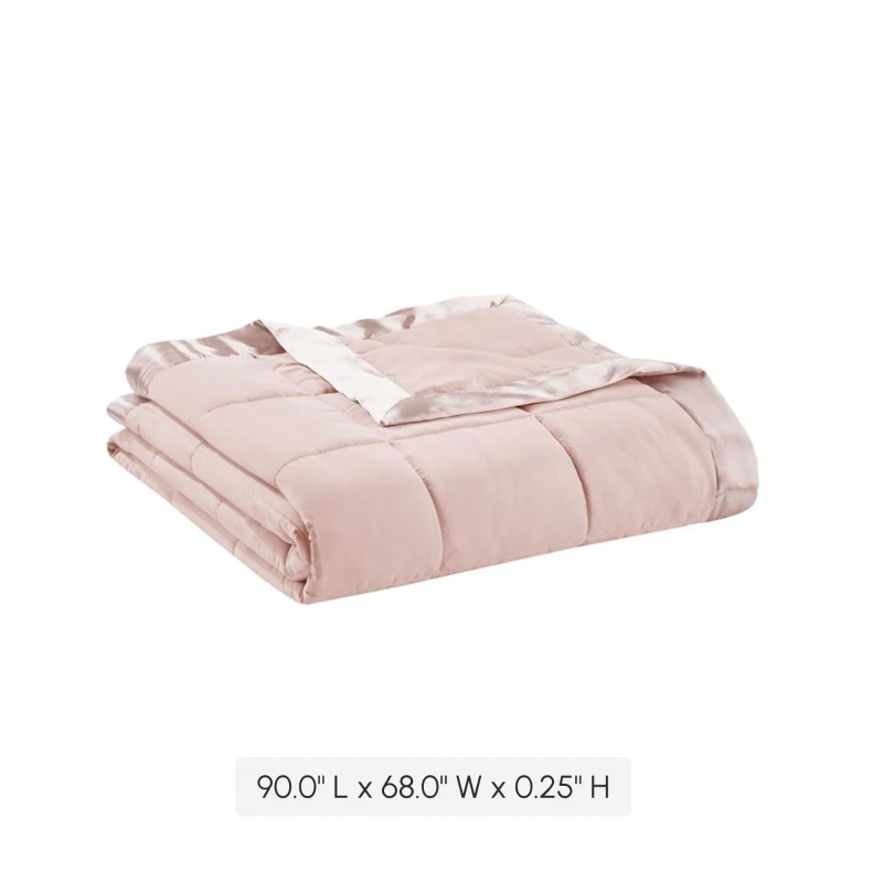 Twin Size Lightweight Down Alternative Blanket with Moisture-Wicking, Satin Trim, Hypoallergenic Polyester, 90" L x 68" W x 0.25" H, Blush