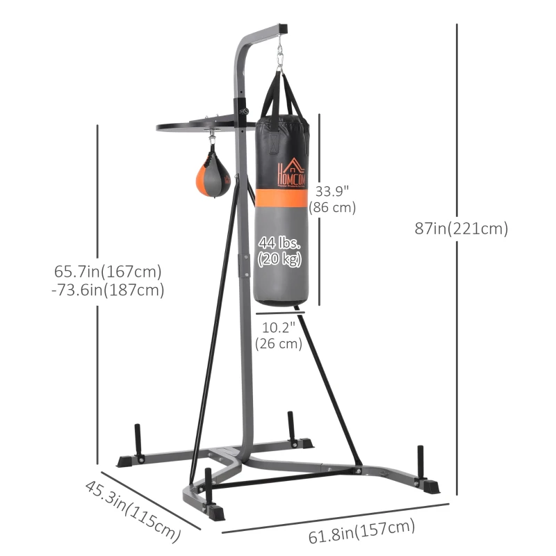 HOMCOM Punching Bag Holder and Speed Ball Exercise Punching Bag Stand with Punching Ball 45.25"L x 61.75"W x 87"H Load 220lb
