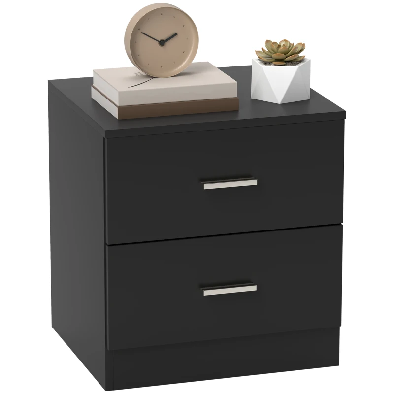 HOMCOM Bedside Table with 2 Drawers, Modern Nightstand for Bedroom, Black