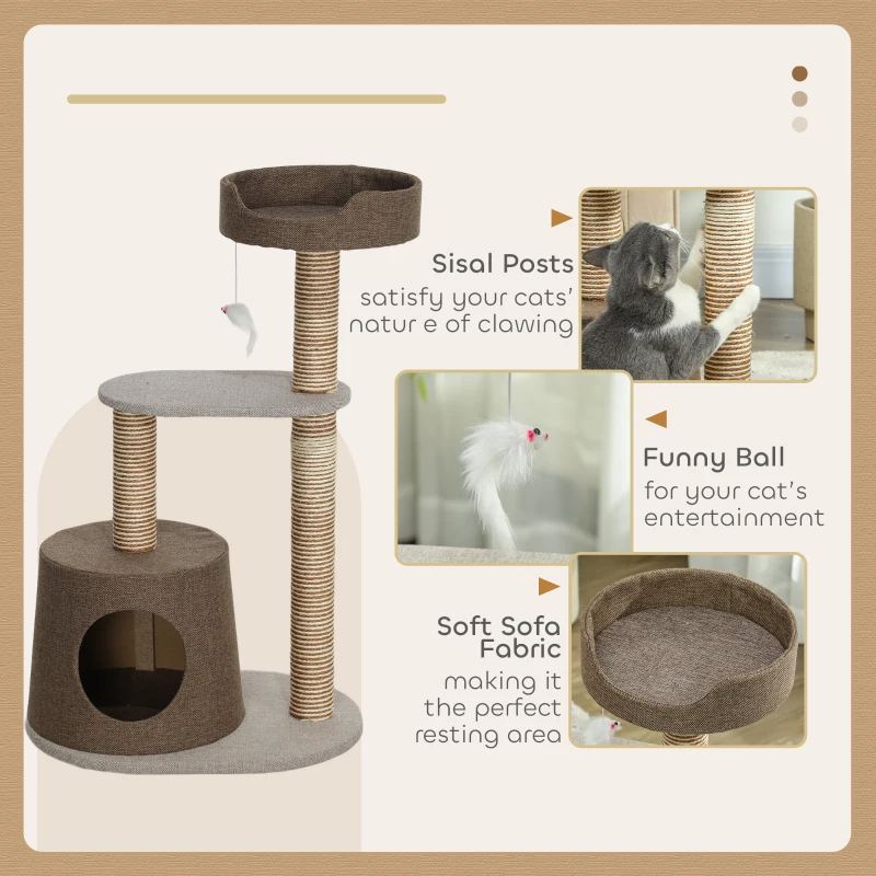 PawHut Scratching Cat Tree Post Climbing Kitten Pets Furniture with Toy, Brown