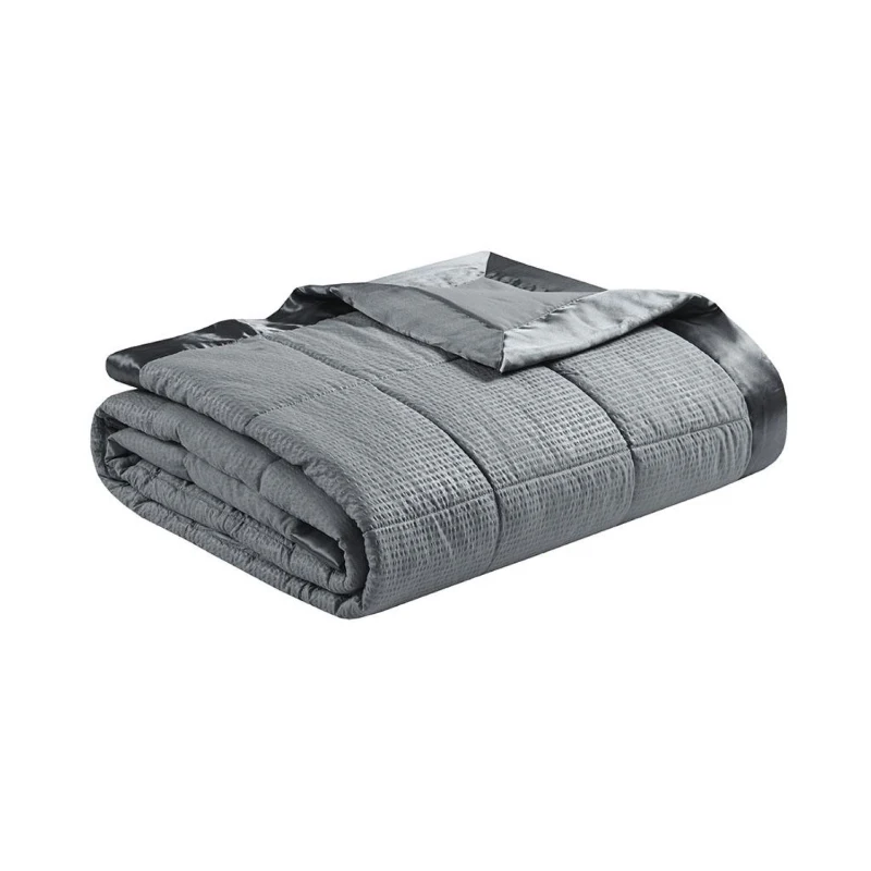 King Size Hypoallergenic Down Alternative Blanket with Satin Trim, Embossed Texture, Machine Washable, 108" L x 96" W x 0.25" H, Charcoal