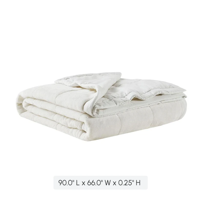 Reversible Smart Down Alternative Blanket with Moisture Wicking, Temperature Control, Ideal for Any Season, 90" L x 66" W x 0.25" H, Ivory