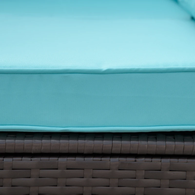 Outsunny 7 Pieces Patio Sofa Outdoor Wicker Sectional Patio Furniture, Deep Coffee & Light Blue