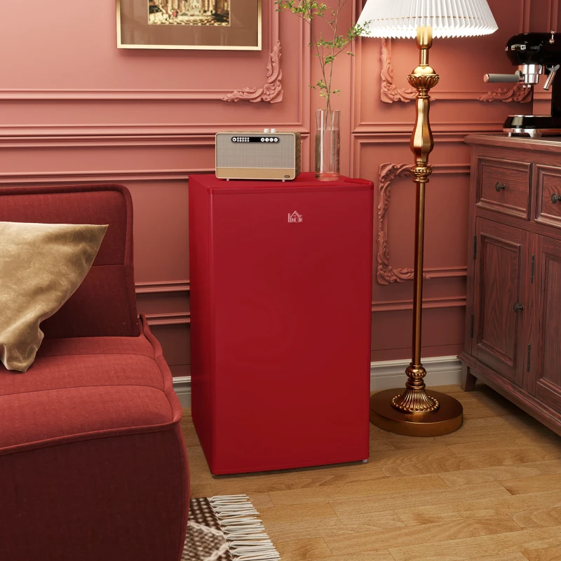 HOMCOM 3.2 Cu.Ft Mini Fridge with Freezer, Single Door Compact Refrigerator with Adjustable Thermostat, Reversible Door, Red