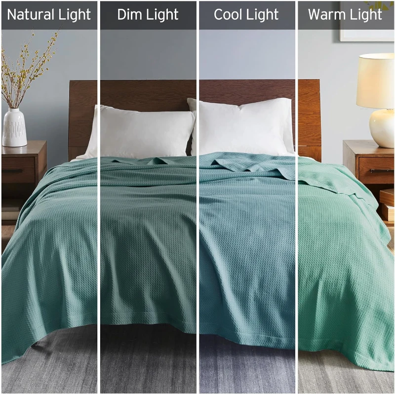 Machine Washable Egyptian Cotton Blanket with Breathable Weave, OEKO-TEX Certified, Perfect for Any Room, 90" L x 66" W x 0.25" H, Teal