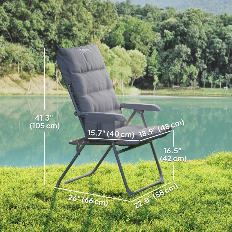 Outsunny 5-Level Reclining Camping Chair, Adjustable High Back Camping Chair with Side Pockets, Compact Camping Chair for Adults
