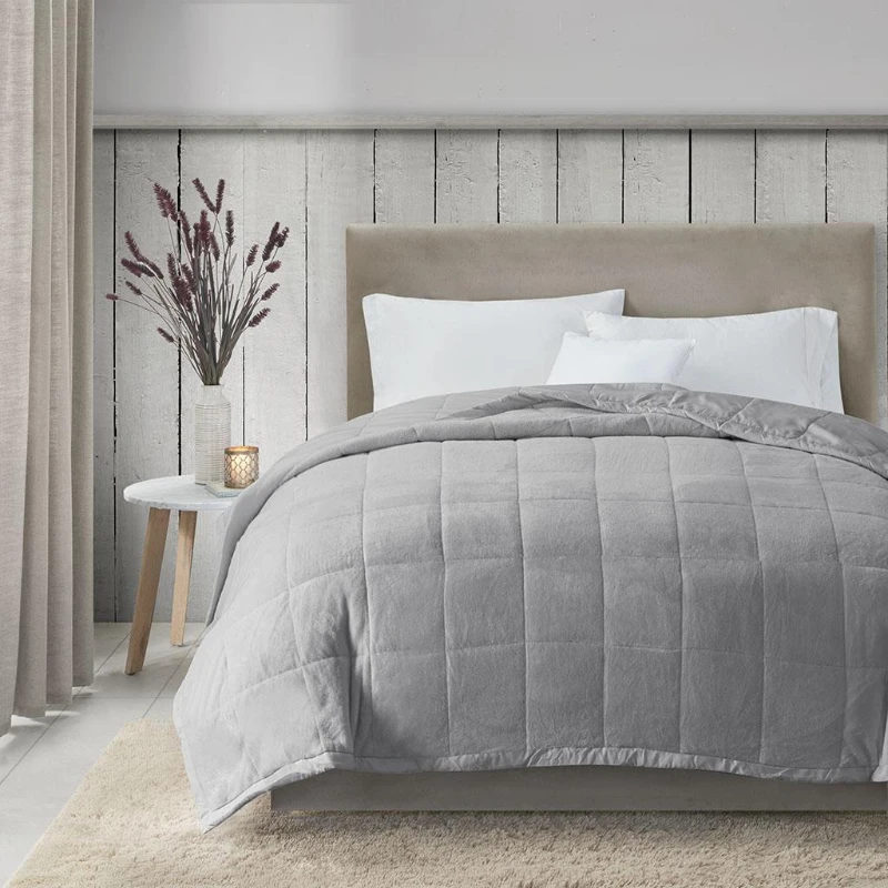 Reversible Down Alternative Blanket with Plush to Microfiber, Temperature Control, Machine Washable, 108" L x 90" W x 0.25" H, Gray