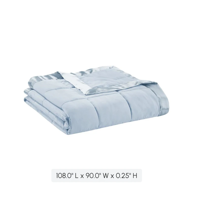 King Size Lightweight Down Alternative Blanket with Satin Trim, Hypoallergenic Polyester, Machine Washable, 108" L x 90" W x 0.25" H, Blue