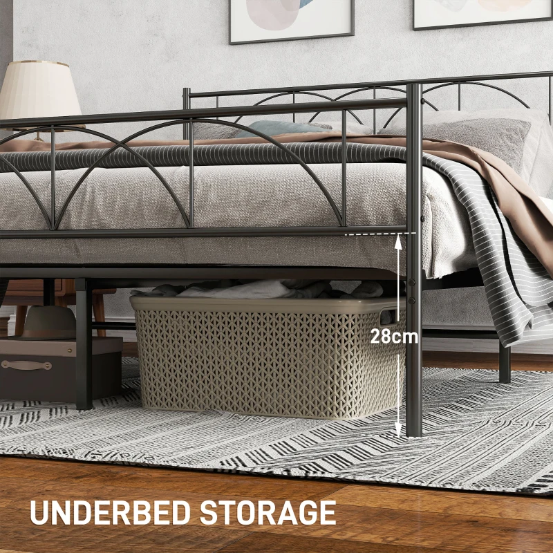HOMCOM Metal Queen Platform Bed Frame with Headboard, Steel Slat Support, Underbed Storage, No Box Spring Needed, Easy Assembly
