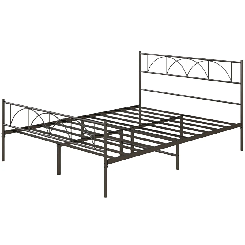 HOMCOM Metal Queen Platform Bed Frame with Headboard, Steel Slat Support, Underbed Storage, No Box Spring Needed, Easy Assembly