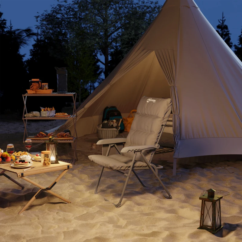 Outsunny 5-Level Reclining Camping Chair, Adjustable High Back Camping Chair with Side Pockets, Compact Camping Chair for Adults