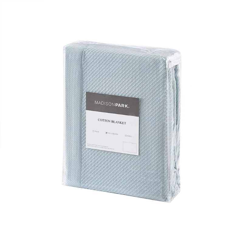 Machine Washable Egyptian Cotton Blanket with Breathable Weave, OEKO-TEX Certified, Ideal for Bedroom, 90" L x 66" W x 0.25" H, Light Blue