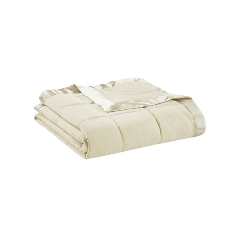 King Size Lightweight Down Alternative Blanket with Satin Trim, 3M Scotchgard Treatment, Machine Washable, 108" L x 90" W x 0.25" H, Cream