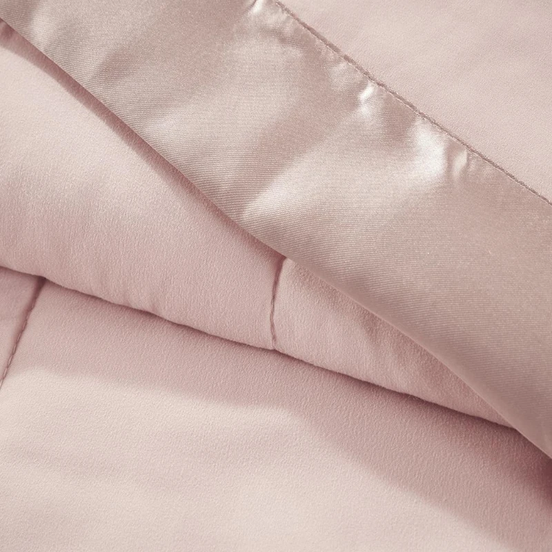 Twin Size Lightweight Down Alternative Blanket with Moisture-Wicking, Satin Trim, Hypoallergenic Polyester, 90" L x 68" W x 0.25" H, Blush