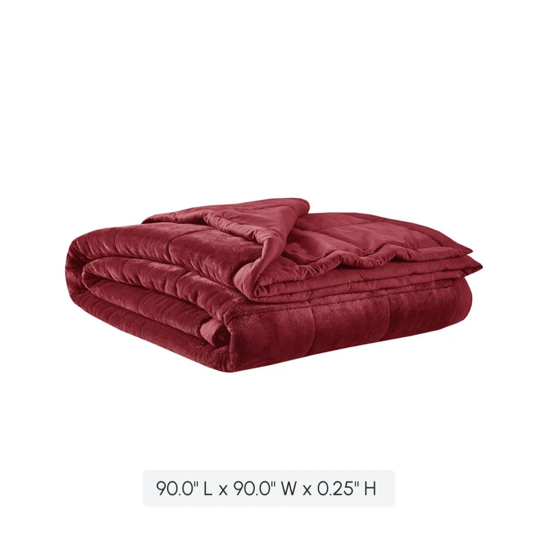 Reversible Smart Temperature Down Alternative Blanket with Plush to Microfiber, OEKO-TEX Certified, Machine Washable, 90" L x 90" W x 0.25" H, Burgundy