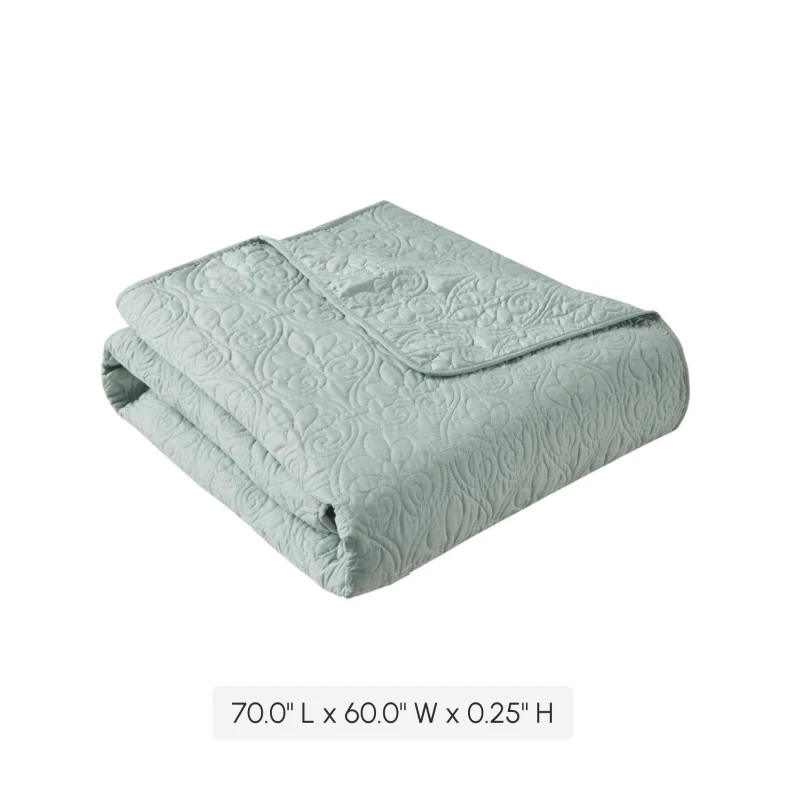 Oversized Quilted Blanket with 100% Cotton Filling, Classic Stitch Pattern, Machine Washable Throw for Any Home, 70" L x 60" W x 0.25" H, Seafoam