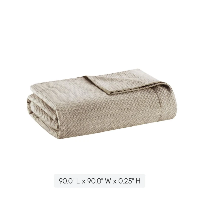 Full/Queen Size Egyptian Cotton Blanket with Breathable Weave, OEKO-TEX Certified, Ideal for Any Home Decor, 90" L x 90" W x 0.25" H, Khaki