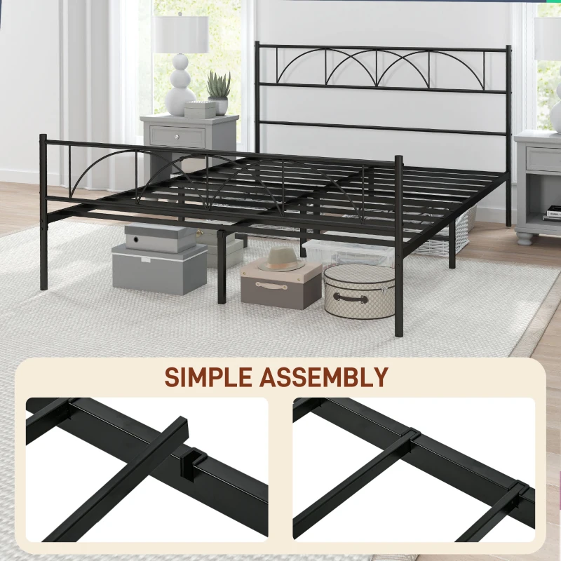 HOMCOM Metal Queen Platform Bed Frame with Headboard, Steel Slat Support, Underbed Storage, No Box Spring Needed, Easy Assembly