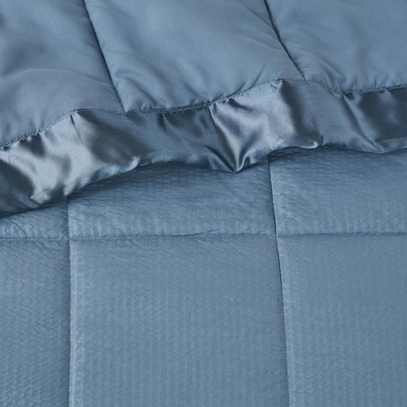 Machine Washable Down Alternative Blanket with Satin Trim, Hypoallergenic Fllling, OEKO-TEX Certified, 96" L x 90" W x 0.25" H, Blue