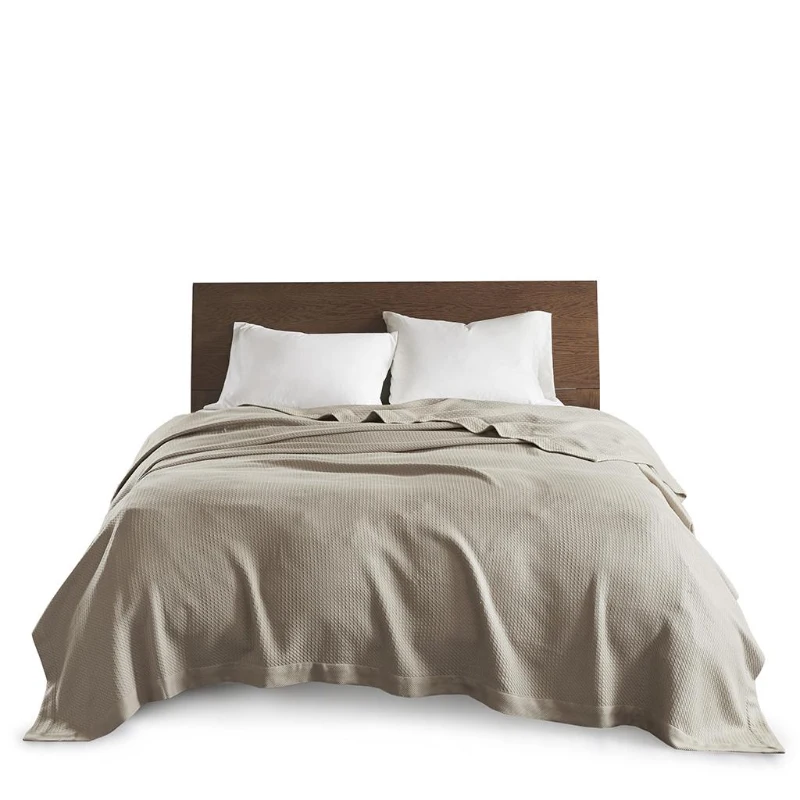 King Size Egyptian Cotton Bedding Blanket with OEKO-TEX Certified, Ideal for Any Bedroom or Living Room Setting, 108" L x 90" W x 0.25" H, Khaki
