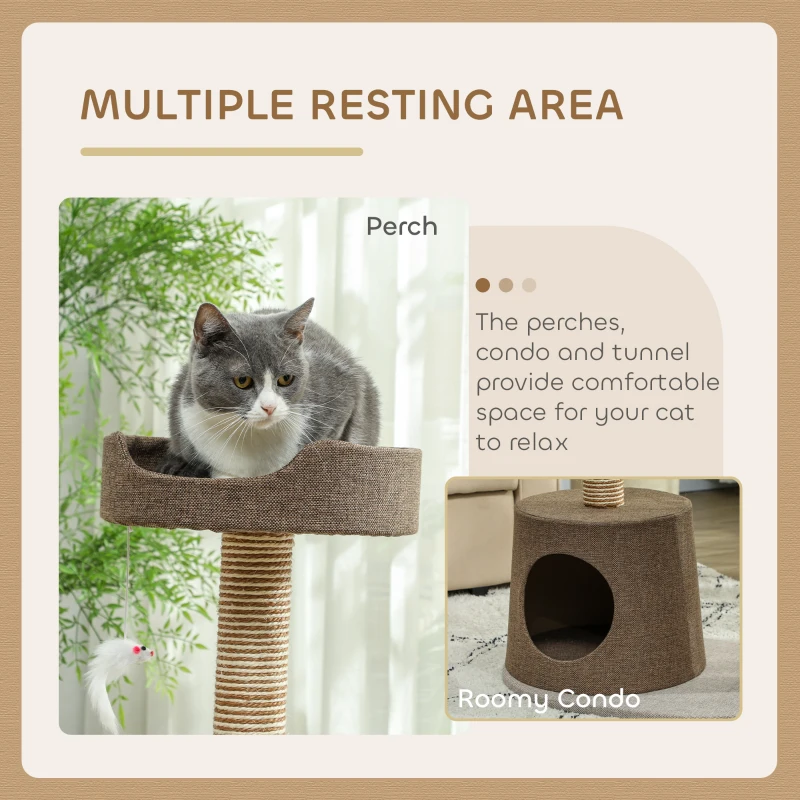 PawHut Scratching Cat Tree Post Climbing Kitten Pets Furniture with Toy, Brown