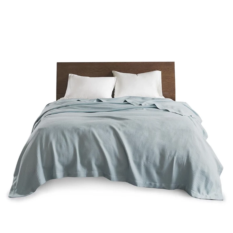 Egyptian Cotton Bedding Blanket with Breathable Weave, OEKO-TEX Certified, Reduced Shrinkage, Pilling, 90" L x 90" W x 0.25" H, Light Blue