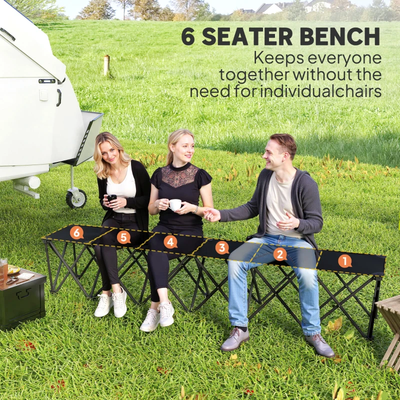 Outsunny Portable 6-Seater Folding Camping Chair, Team Bench Chair with Carry Bag for Soccer Football Team, No Assembly