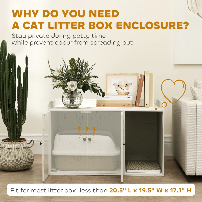 PawHut 32" Cat Litter Box Enclosure with Scratching Mat, Cat Entrance, Fit Most of Cat and Litter Box, Distressed White