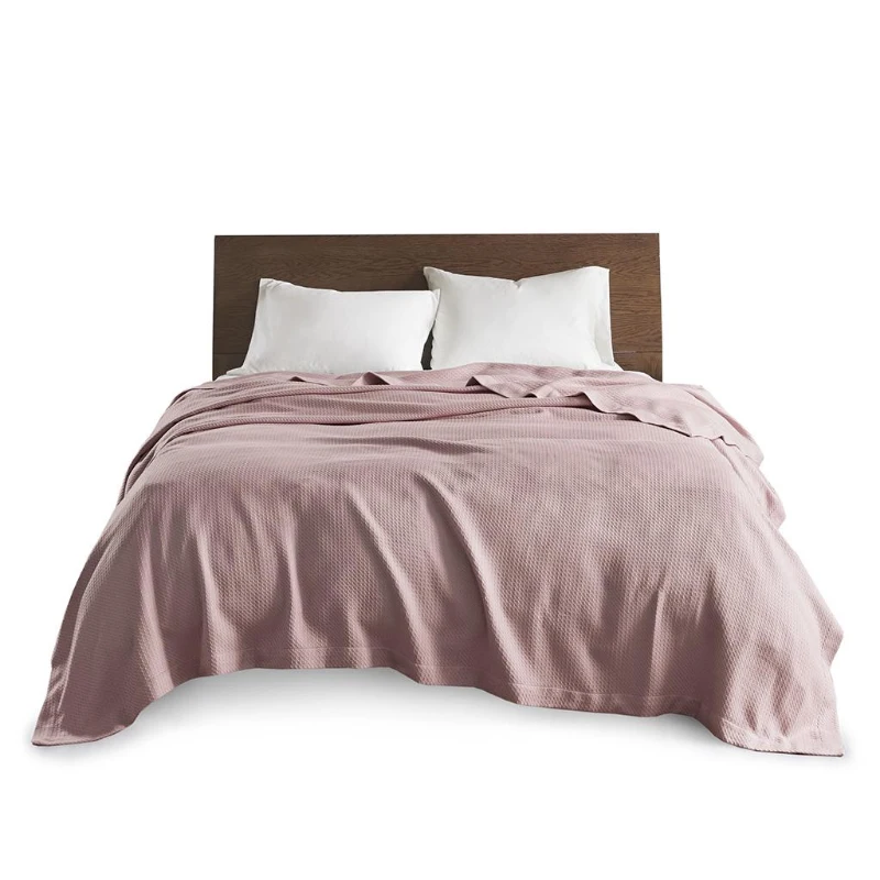 Machine Washable Egyptian Cotton Blanket with Breathable Weave, OEKO-TEX Certified, Perfect for Any Room, 90" L x 66" W x 0.25" H, Rose