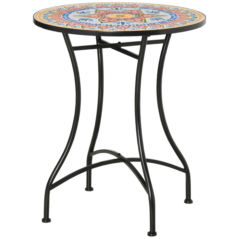 Outsunny Mosaic Patio Table, Round Coffee Table with Metal Frame, Garden Furniture for Outdoor, Poolside, Red