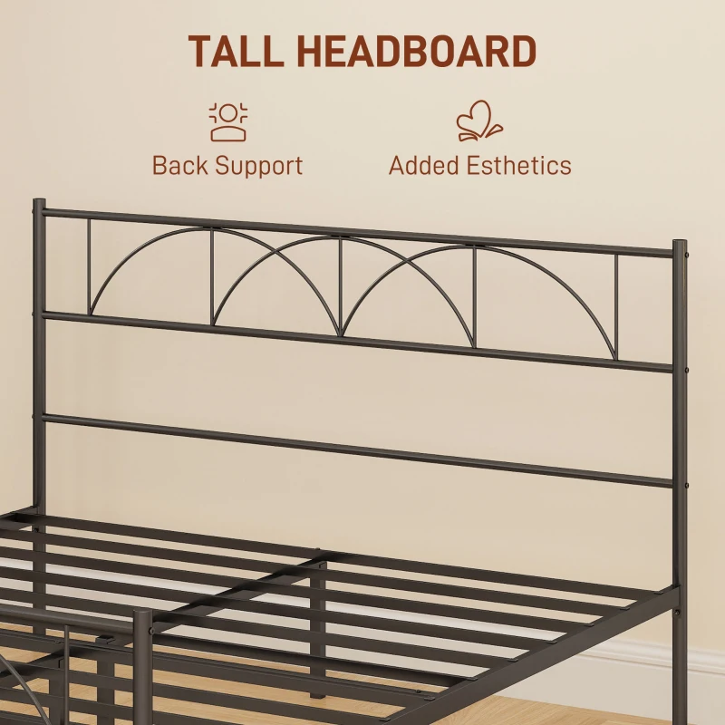 HOMCOM Metal Queen Platform Bed Frame with Headboard, Steel Slat Support, Underbed Storage, No Box Spring Needed, Easy Assembly