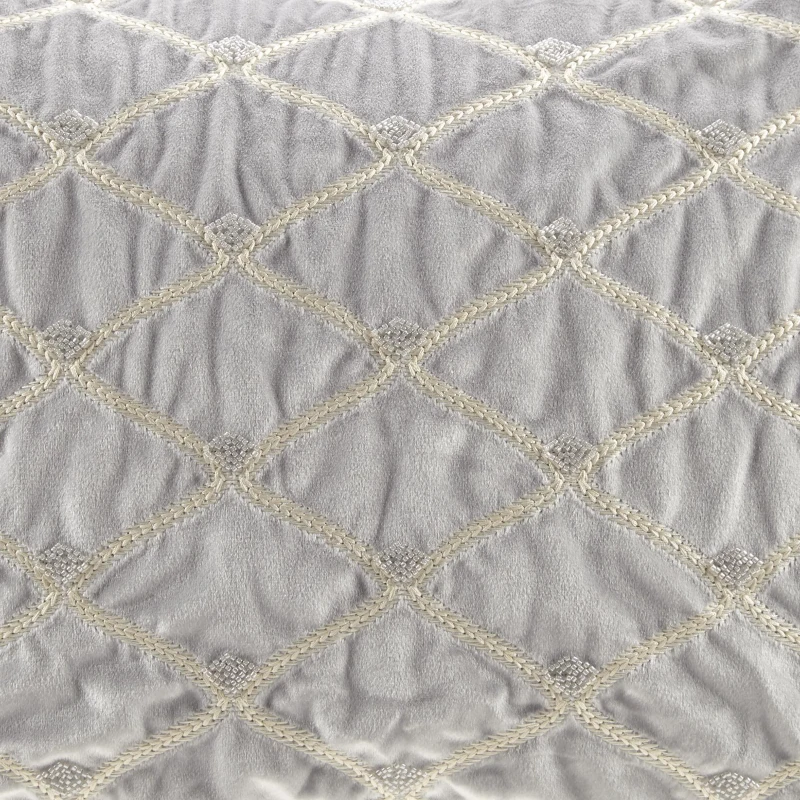 Luxurious Oblong Decor Pillow with Hand-Beaded Velvet Cover, Goose Feather Insert, Ideal for Living Room, Bedroom, 22" L x 15" W x 5" H, Silver