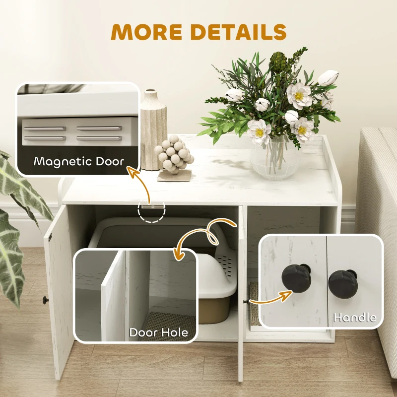 PawHut 32" Cat Litter Box Enclosure with Scratching Mat, Cat Entrance, Fit Most of Cat and Litter Box, Distressed White