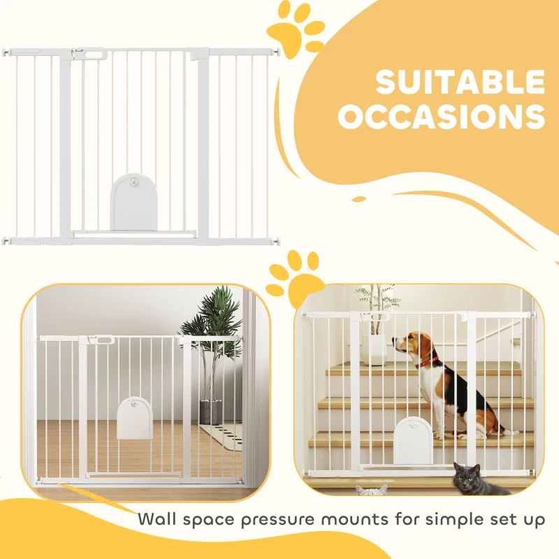 PawHut 30"-52" Extra Wide Pet Gate Barrier with Small Door, 35"H Dog Gate with Safety Gate Barrier, Stair Pressure Fit, Black
