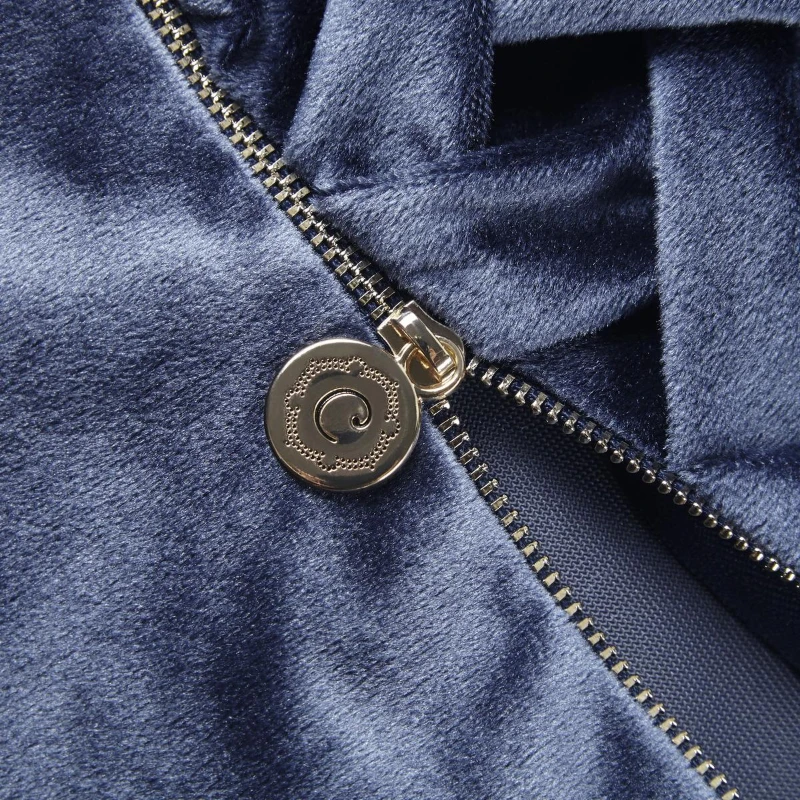 Velvet Ruched Square Decor Pillow with Removable Goose Feather Insert, Luxury Metal Zipper, Ideal for Sofa, Bed, 20" L x 20" W x 5" H, Navy