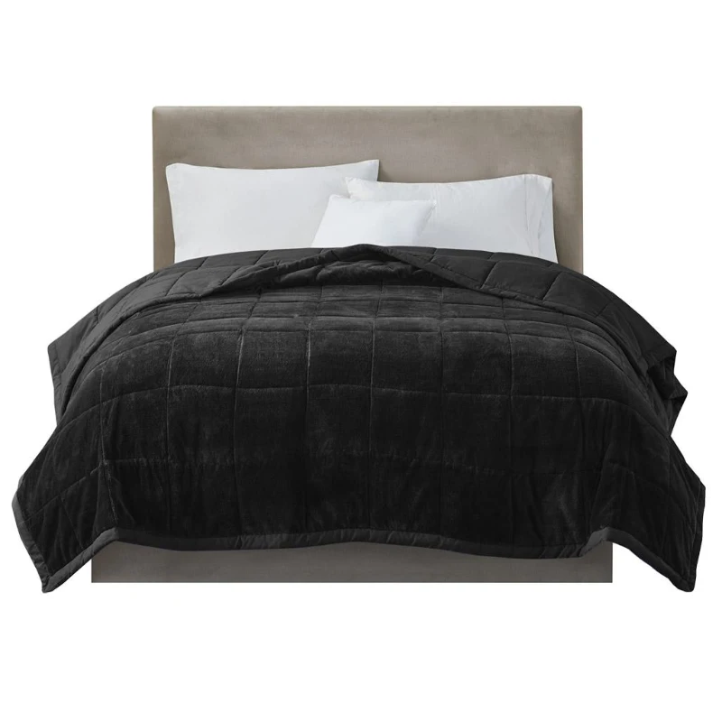 Reversible Down Alternative Blanket with Temperature Regulation, Plush to Microfiber, OEKO-TEX Certified, 90" L x 66" W x 0.25" H, Black