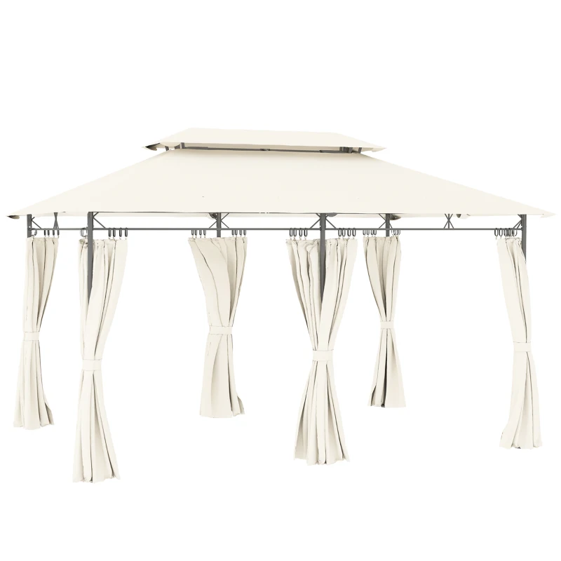 Outsunny 10' x 13' Double Roof Patio Gazebo, Outdoor Gazebo with Curtains, for Garden, Lawn, Backyard and Deck, Cream White