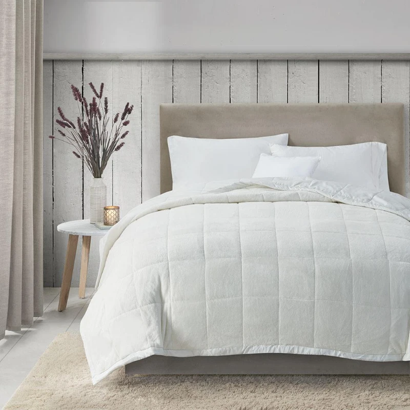 Reversible Smart Down Alternative Blanket with Moisture Wicking, Temperature Control, Ideal for Any Season, 90" L x 66" W x 0.25" H, Ivory