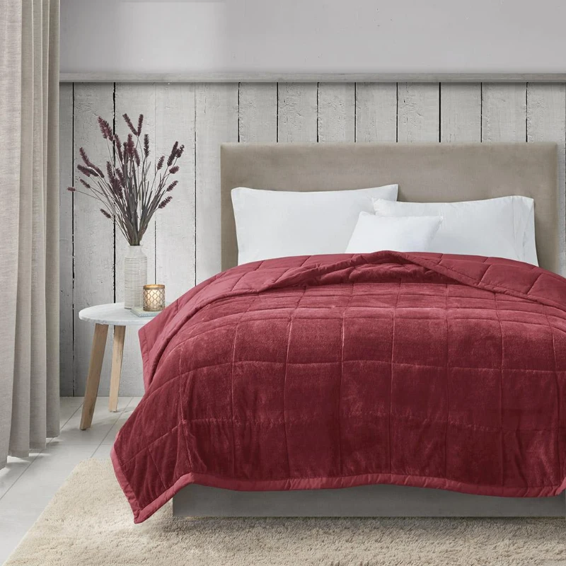Reversible Smart Temperature Control Down Alternative Blanket, Plush to Microfiber, Machine Washable, 90" L x 66" W x 0.25" H, Burgundy