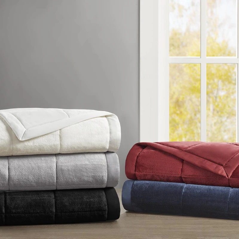 Reversible Smart Temperature Down Alternative Blanket with Plush to Microfiber, OEKO-TEX Certified, Machine Washable, 90" L x 90" W x 0.25" H, Burgundy
