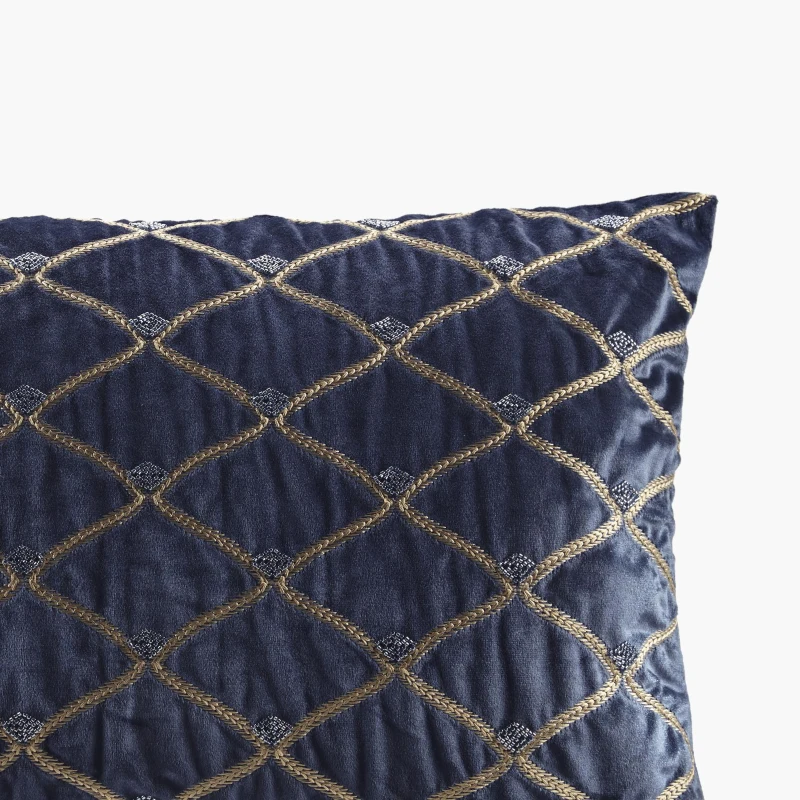 Oblong Decor Pillow with Hand-Beaded Velvet Cover, Removable Goose Feather Insert, Ideal for Bedroom, Living Room, 22" L x 15" W x 5" H, Navy