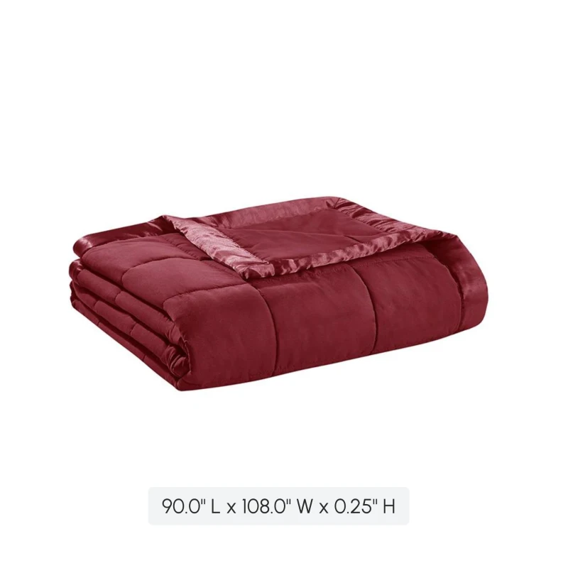 King Size Lightweight Down Alternative Blanket with Satin Trim, 3M Scotchgard Treatment, Machine Washable, 108" L x 90" W x 0.25" H, Burgundy