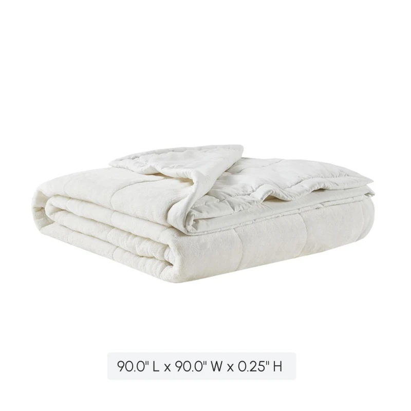 Reversible Smart Temperature Down Alternative Blanket with Plush to Microfiber, OEKO-TEX Certified, for Any Season, 90" L x 90" W x 0.25" H, Ivory