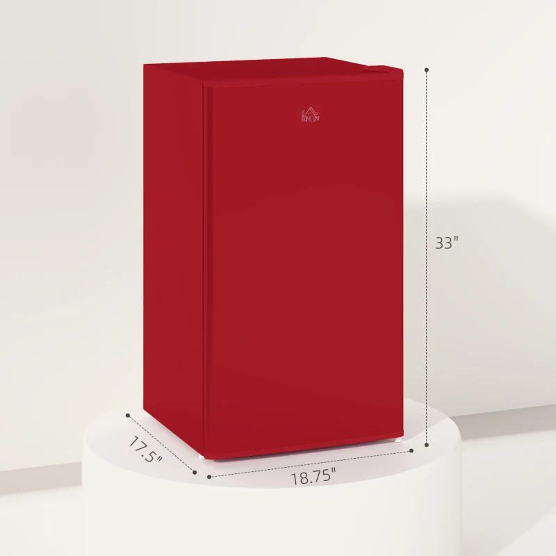 HOMCOM 3.2 Cu.Ft Mini Fridge with Freezer, Single Door Compact Refrigerator with Adjustable Thermostat, Reversible Door, Red