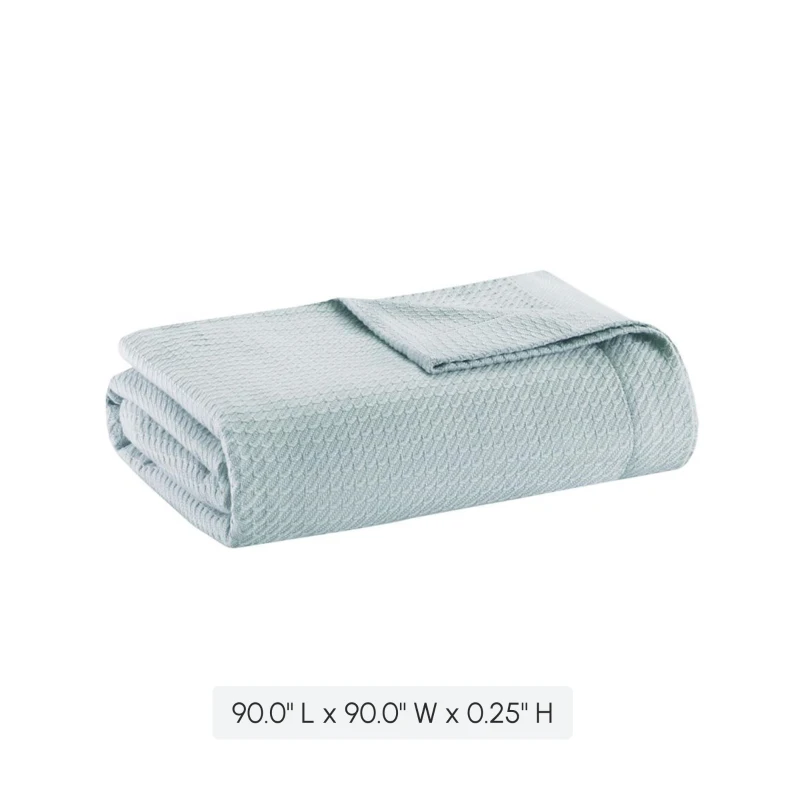 Egyptian Cotton Bedding Blanket with Breathable Weave, OEKO-TEX Certified, Reduced Shrinkage, Pilling, 90" L x 90" W x 0.25" H, Light Blue