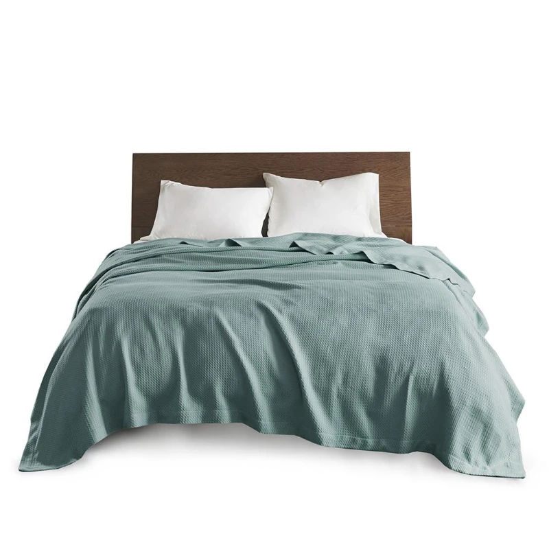 Machine Washable Egyptian Cotton Blanket with Breathable Weave, OEKO-TEX Certified, Perfect for Any Room, 90" L x 66" W x 0.25" H, Teal